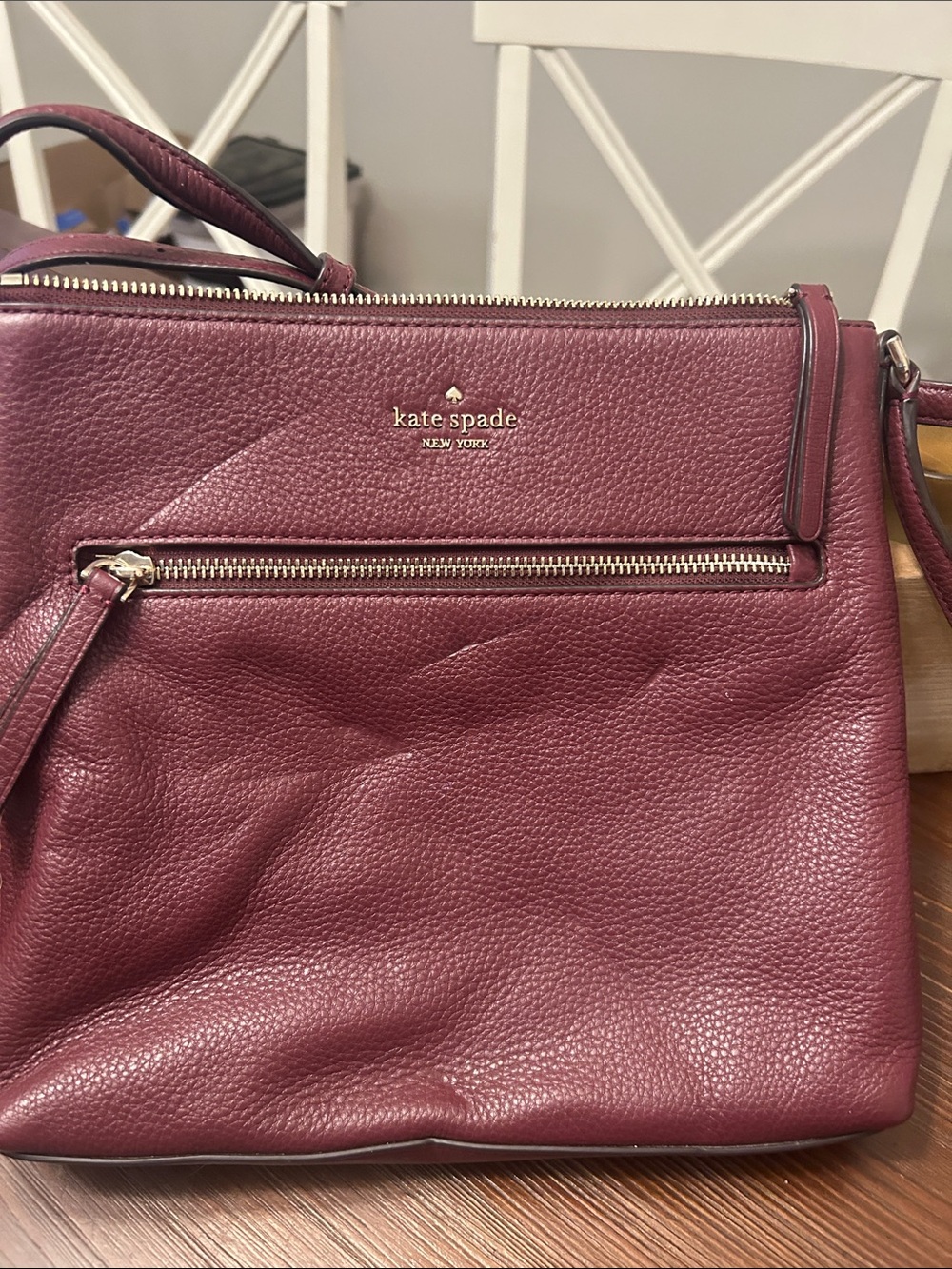 kate spade burgundy pebbled leather crossbody bag